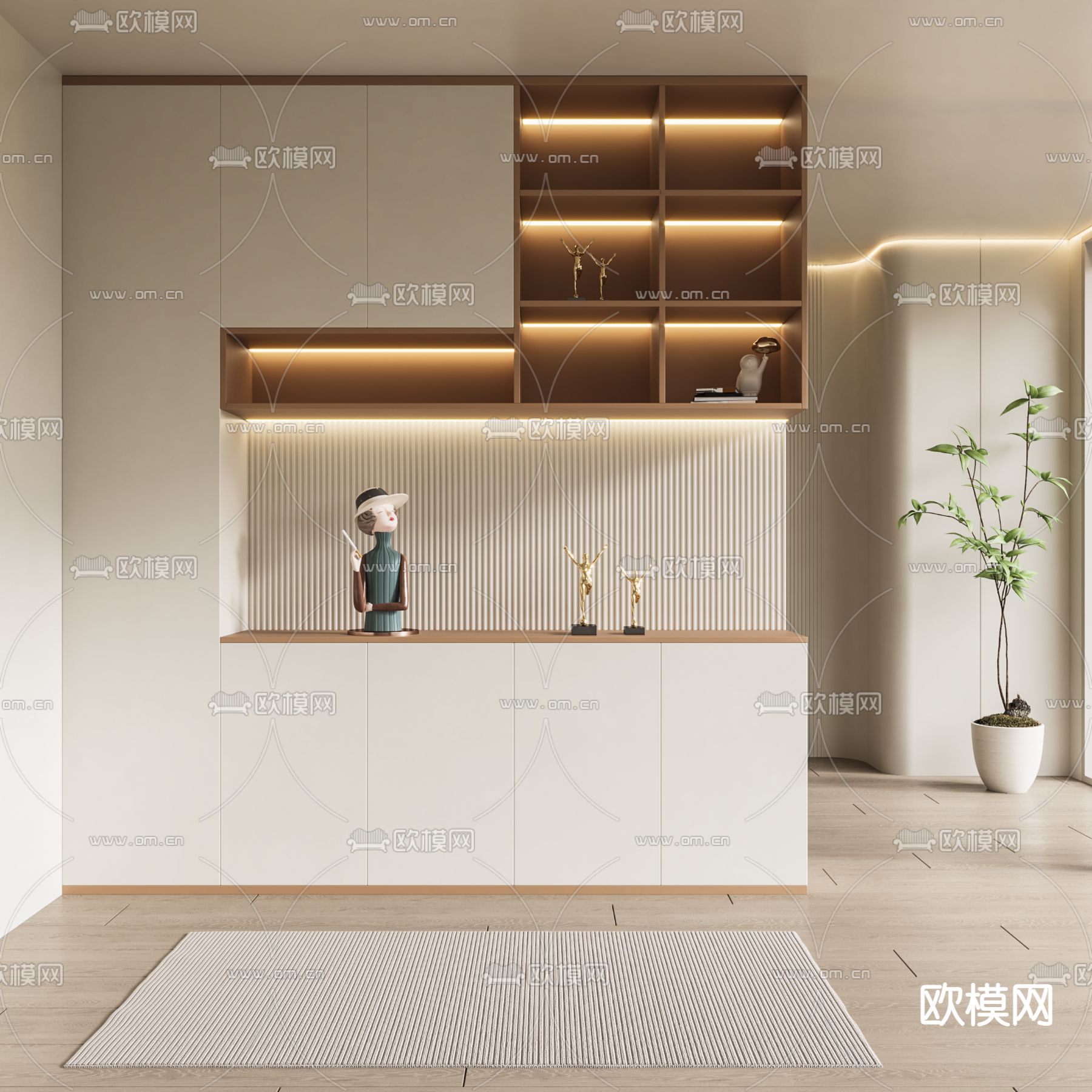 奶油风鞋柜 玄关隔断3d模型下载