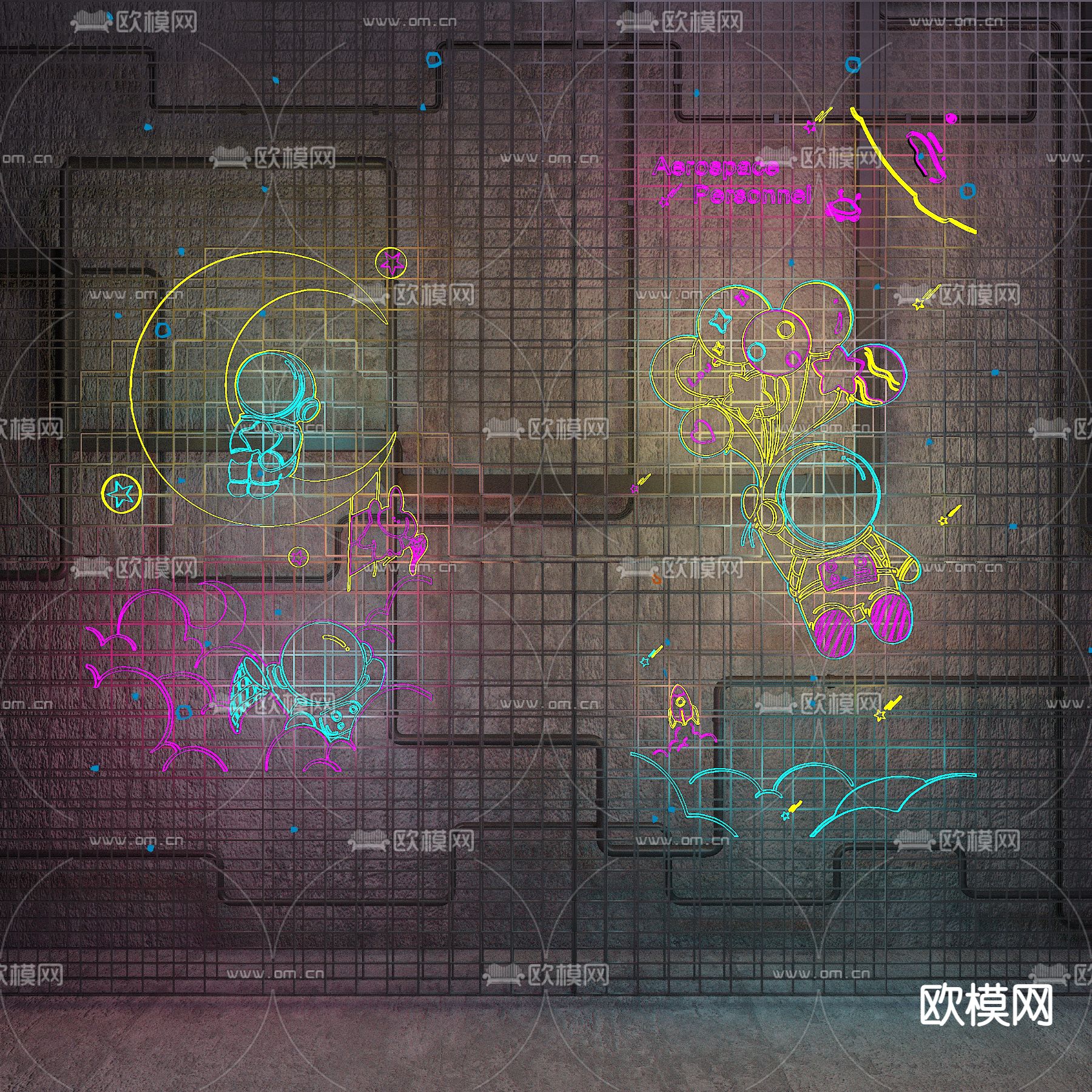 宇航员霓虹灯 网红打卡点3d模型下载