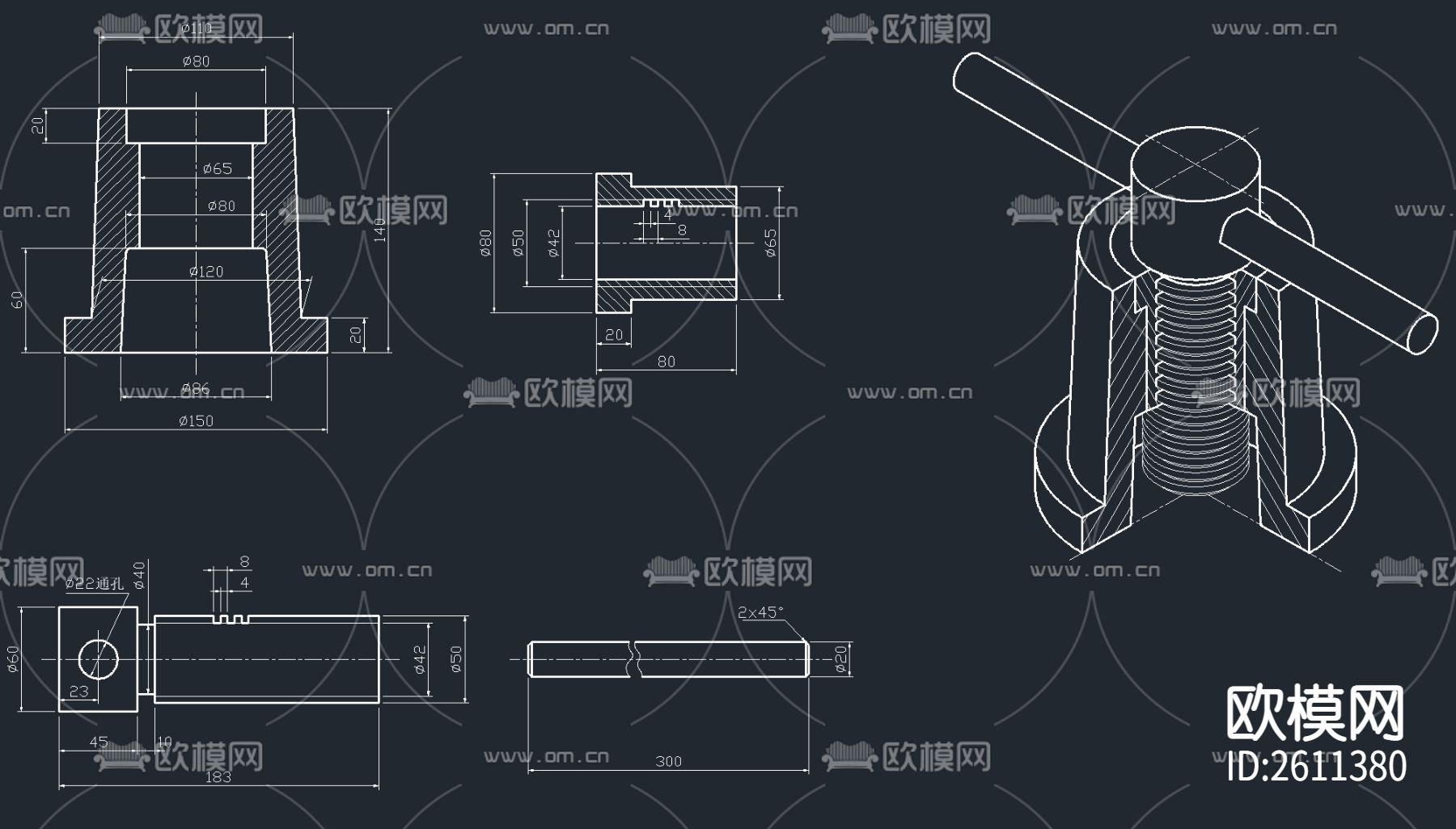 300套绘图练习素材CAD图库下载（渲染图3）