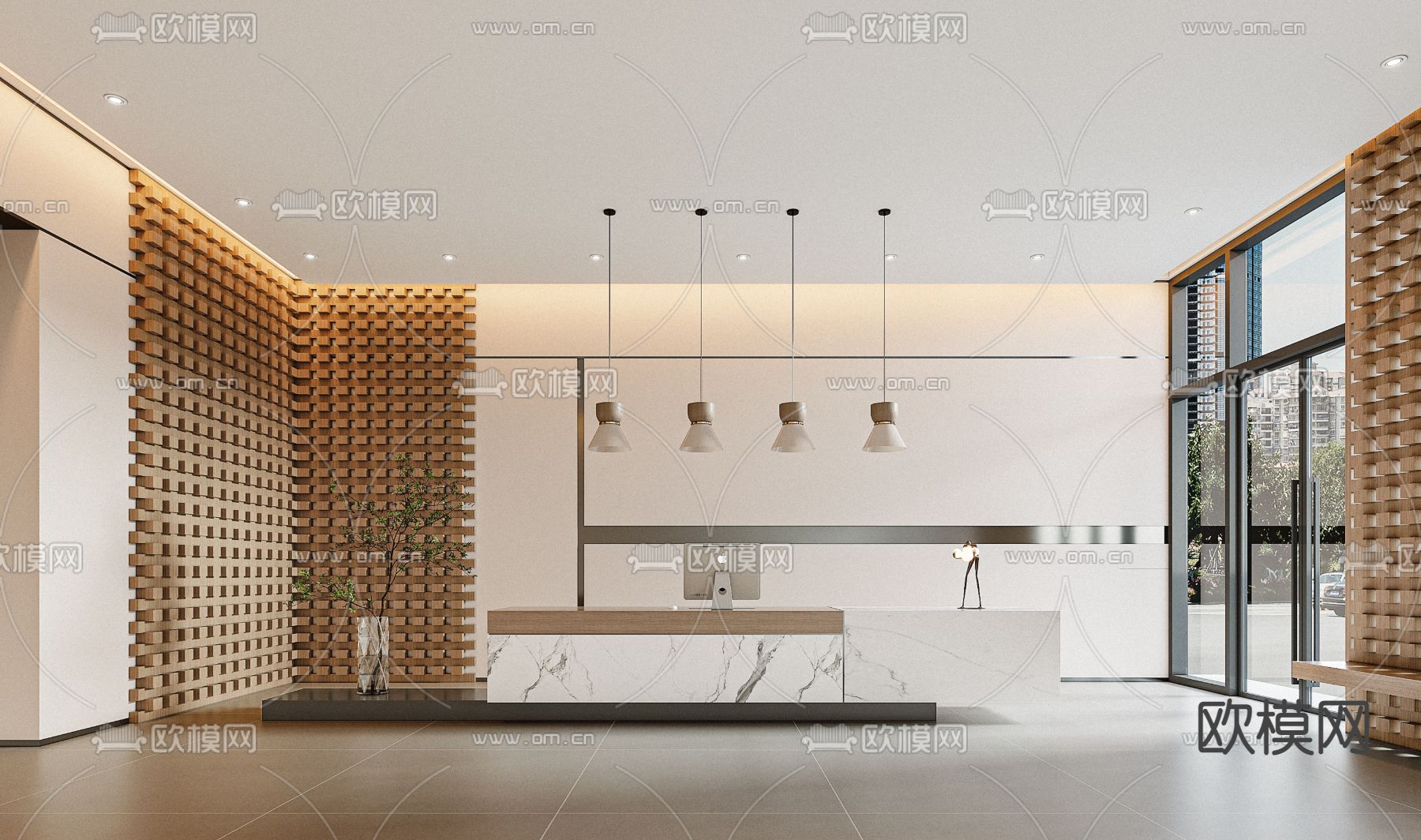 现代大厅前台su模型下载（渲染图1）