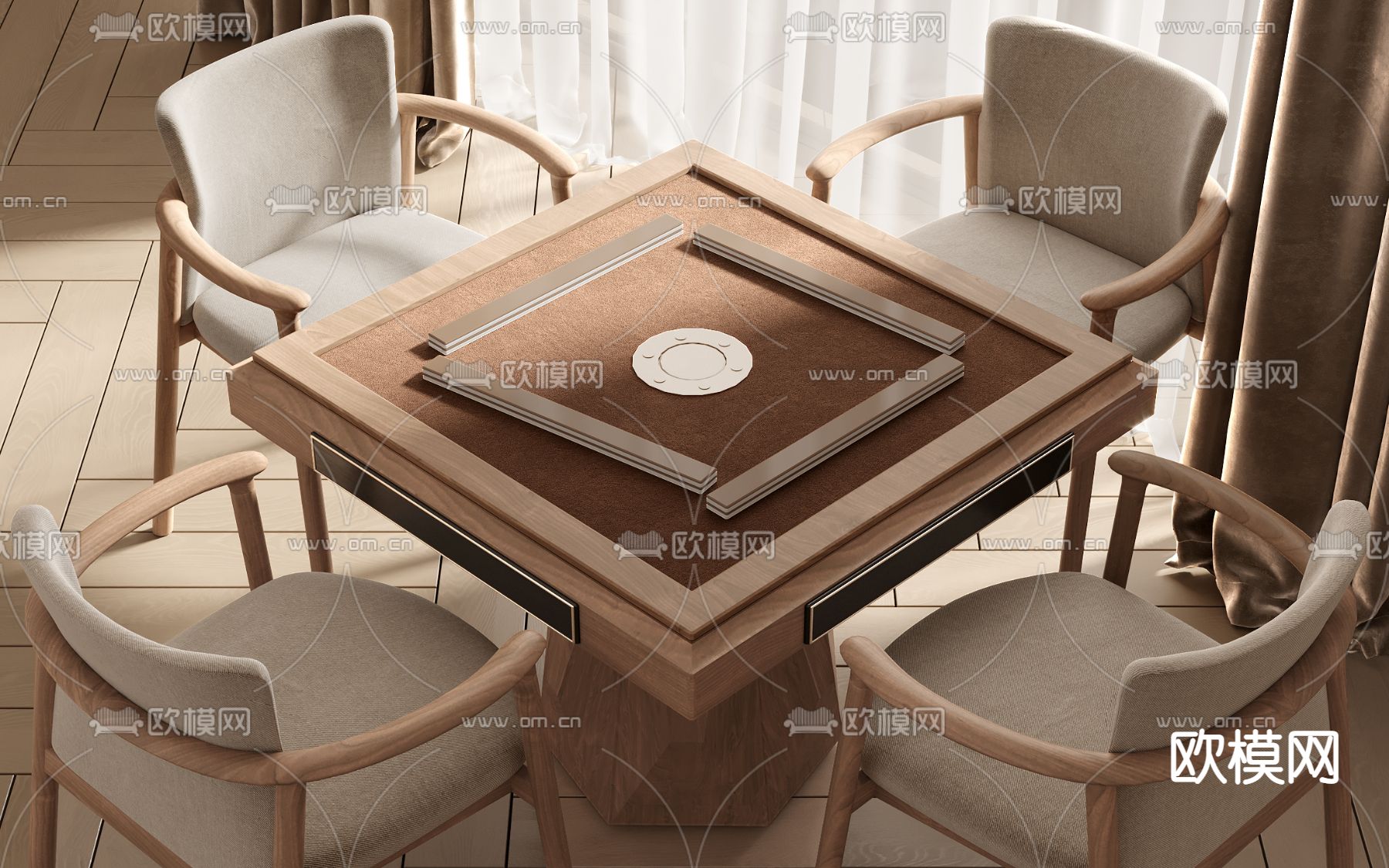 麻将桌su模型下载（渲染图1）