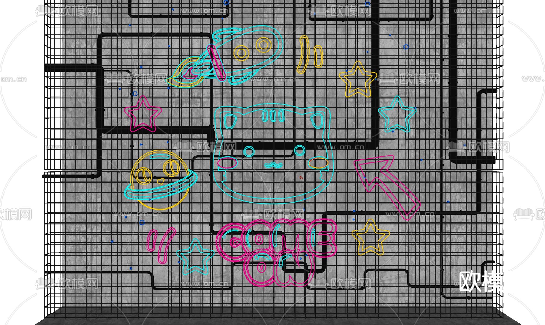 霓虹灯 国潮灯 装饰灯su模型下载（渲染图2）