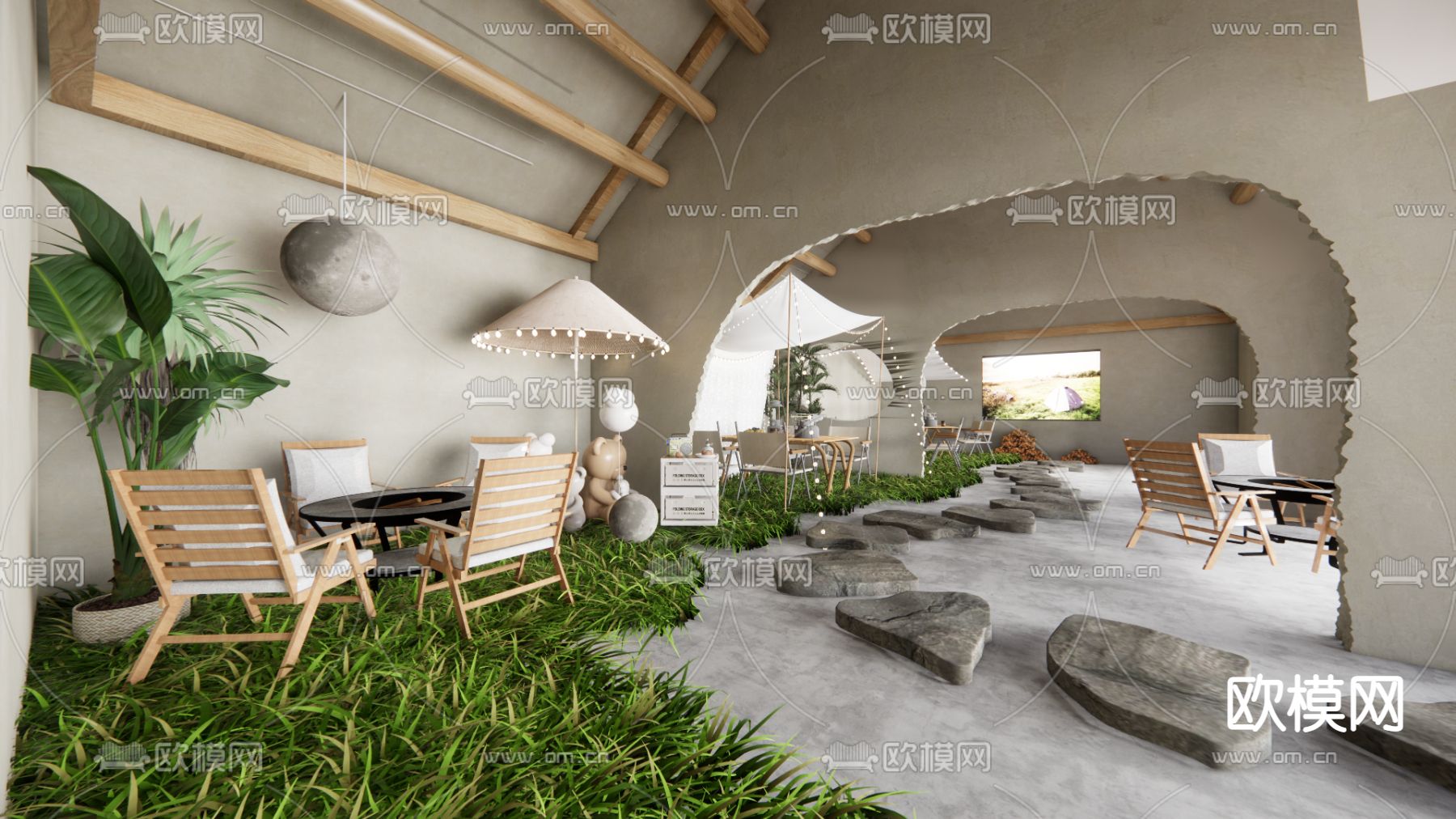 现代室内露营影院su模型下载（渲染图1）