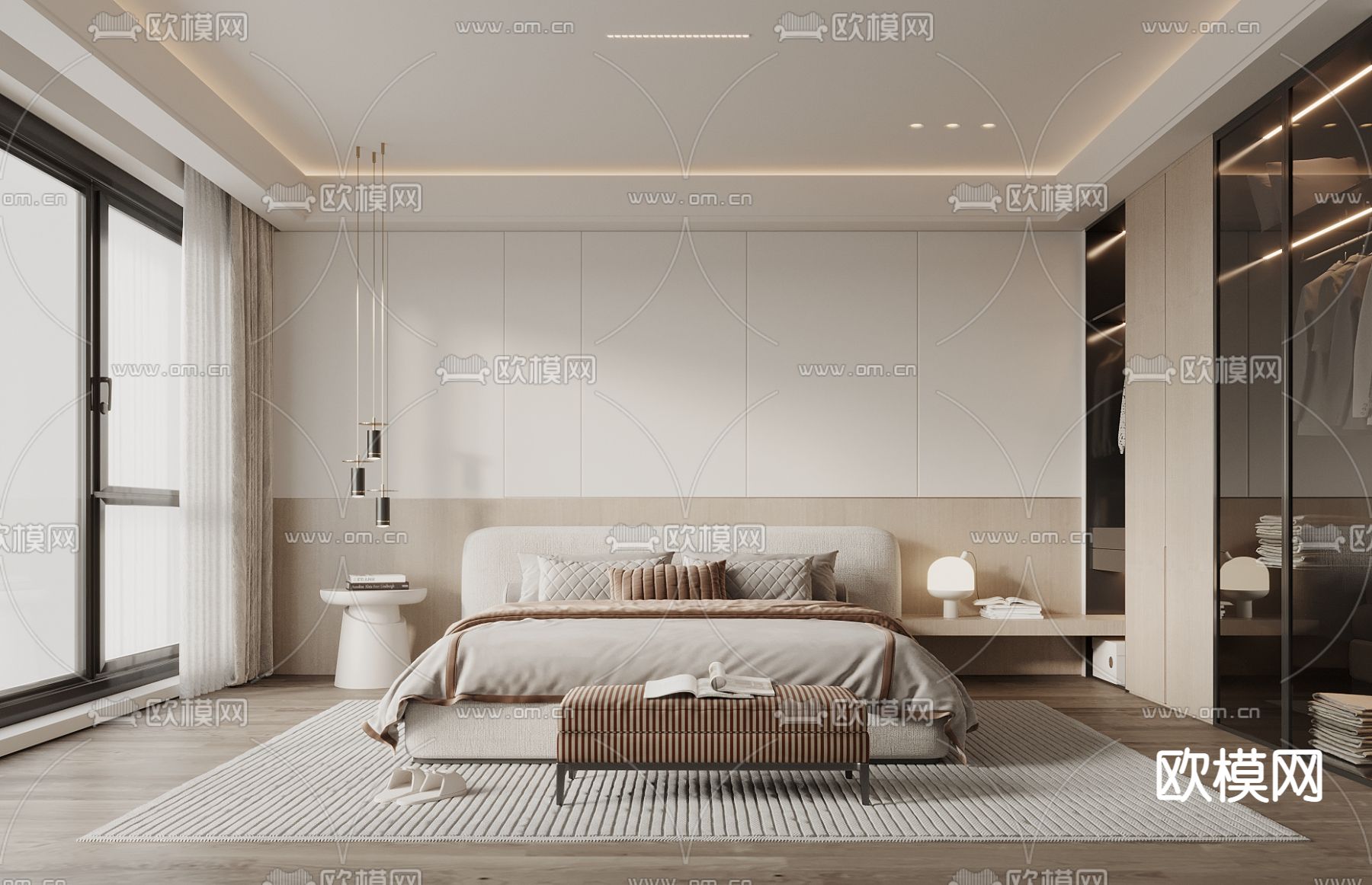 奶油风卧室 主人房3d模型下载