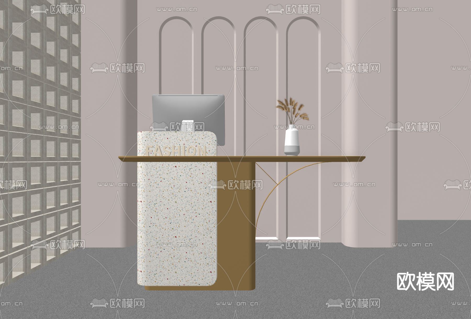 侘寂前台 接待台su模型下载（渲染图2）