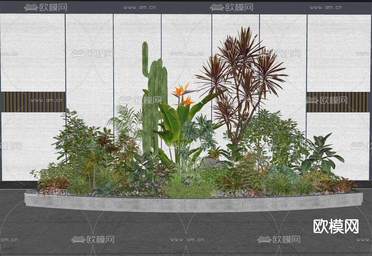 现代植物堆su模型下载（渲染图2）