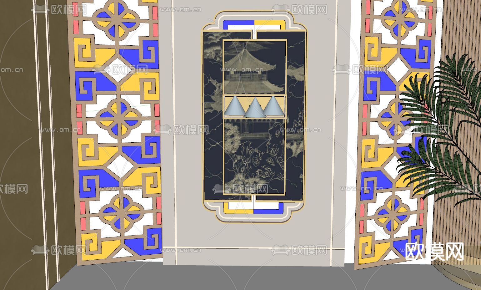 新中式美陈 服装橱窗su模型下载（渲染图3）