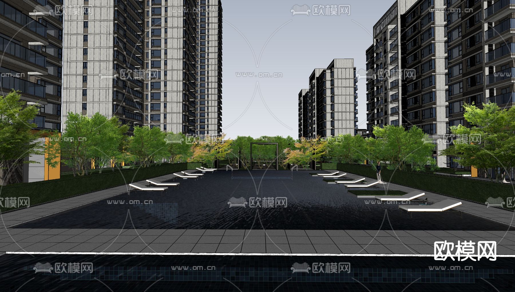 现代小区景观su模型下载（渲染图7）