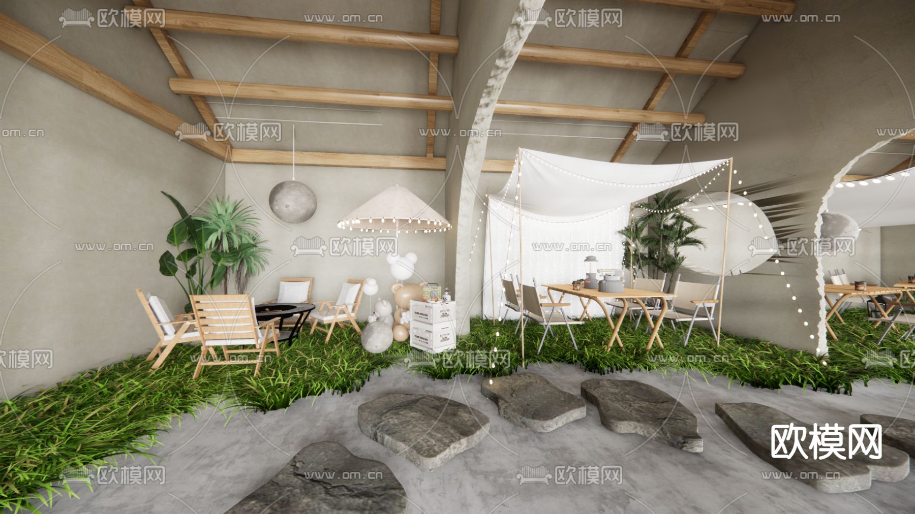 现代室内露营影院su模型下载（渲染图3）