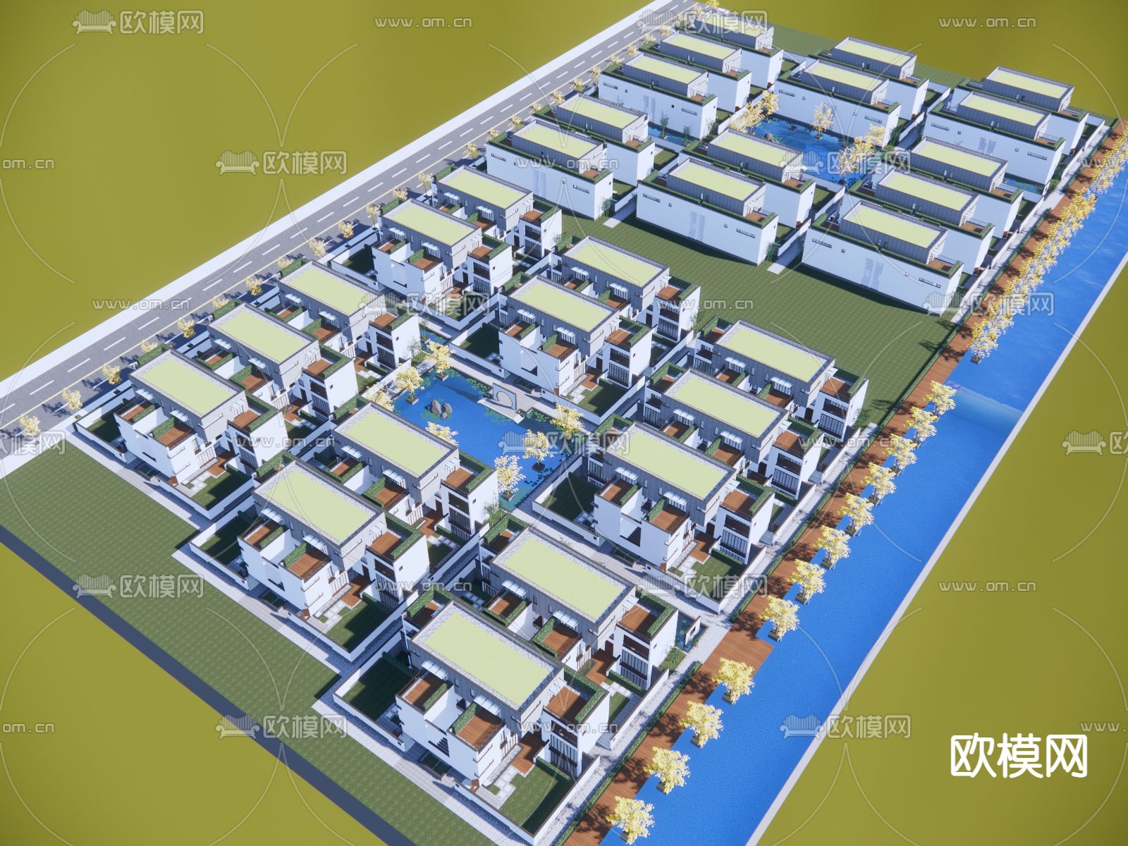 别墅群鸟瞰su模型下载（渲染图1）