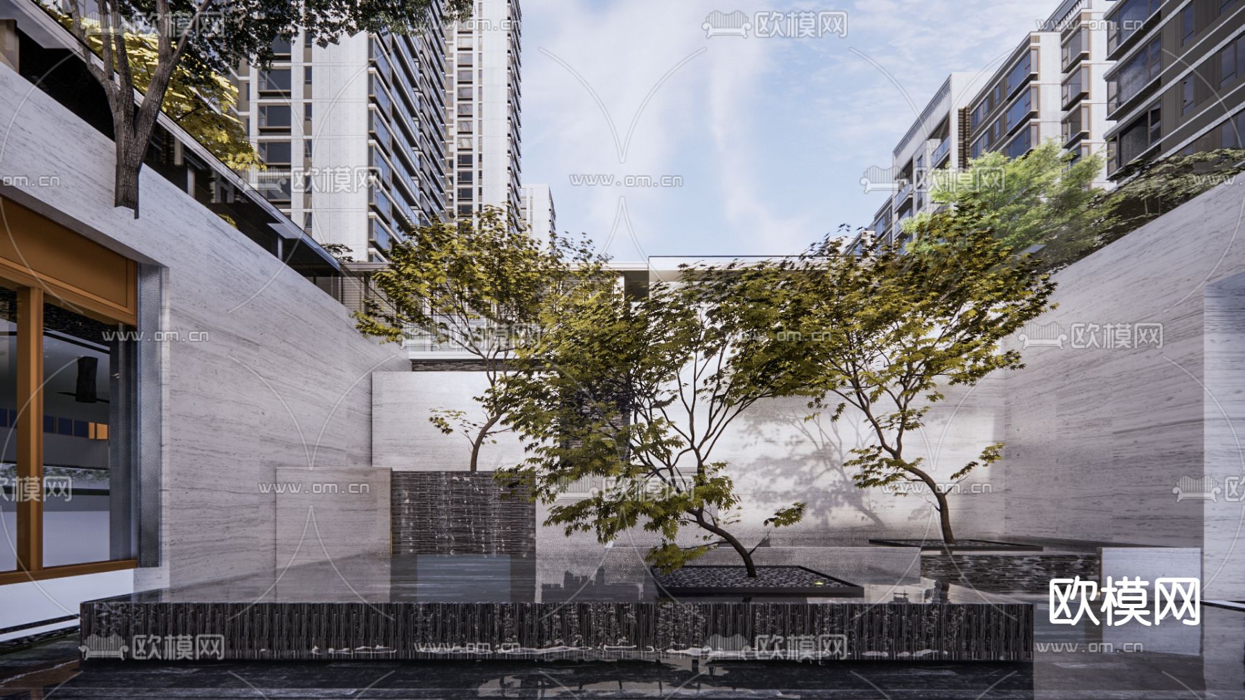 现代小区景观su模型下载（渲染图5）