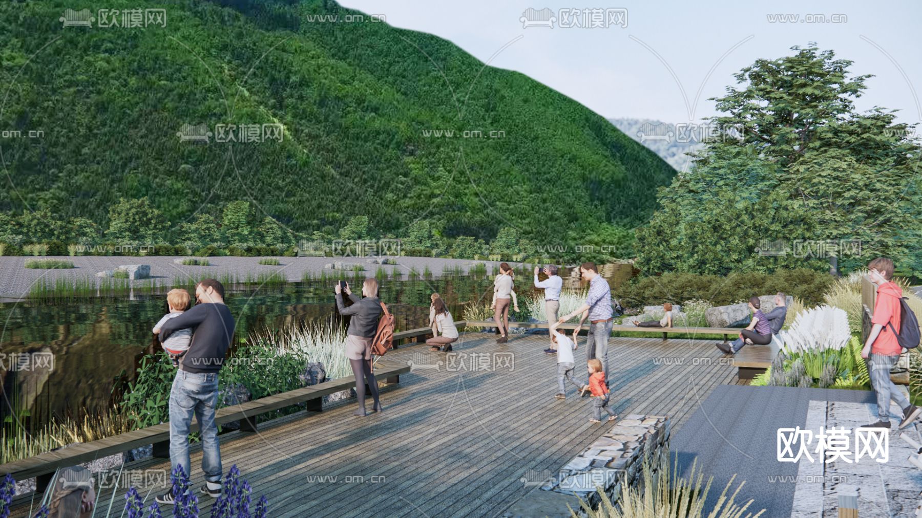 现代滨河公园景观su模型下载（渲染图2）