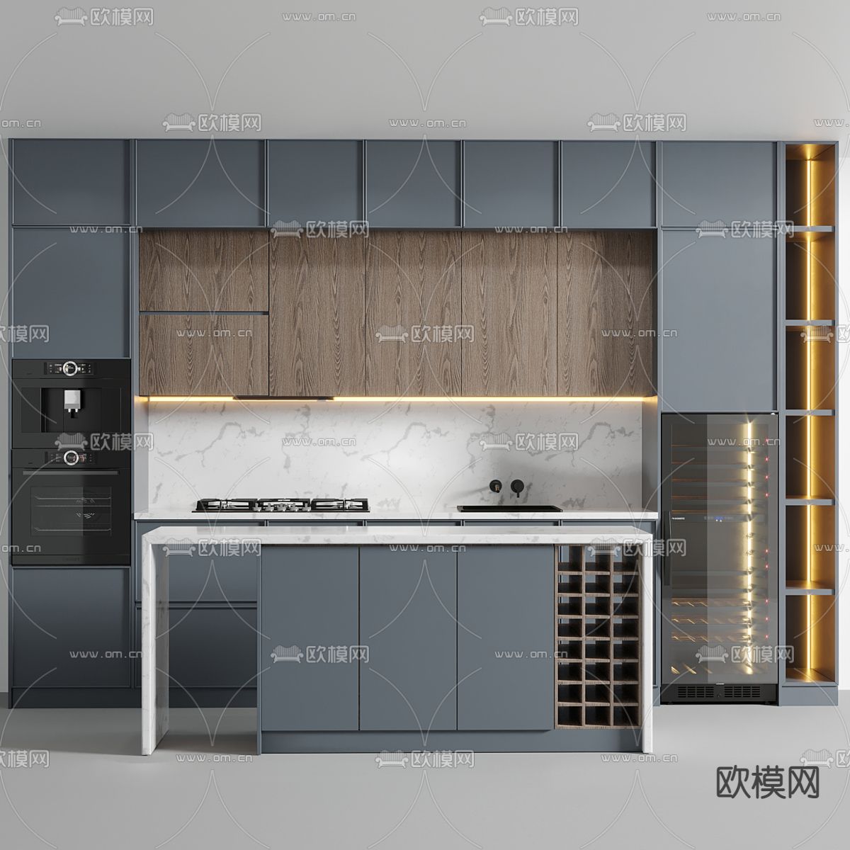 高级灰厨房 橱柜3d模型下载