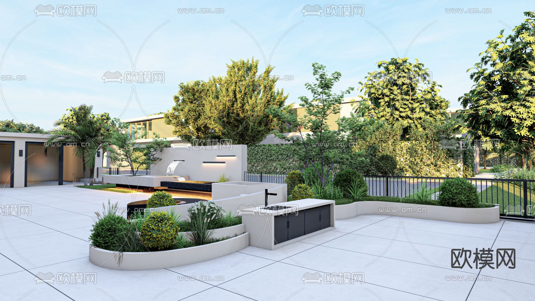 别墅庭院 阳台花园su模型下载（渲染图2）