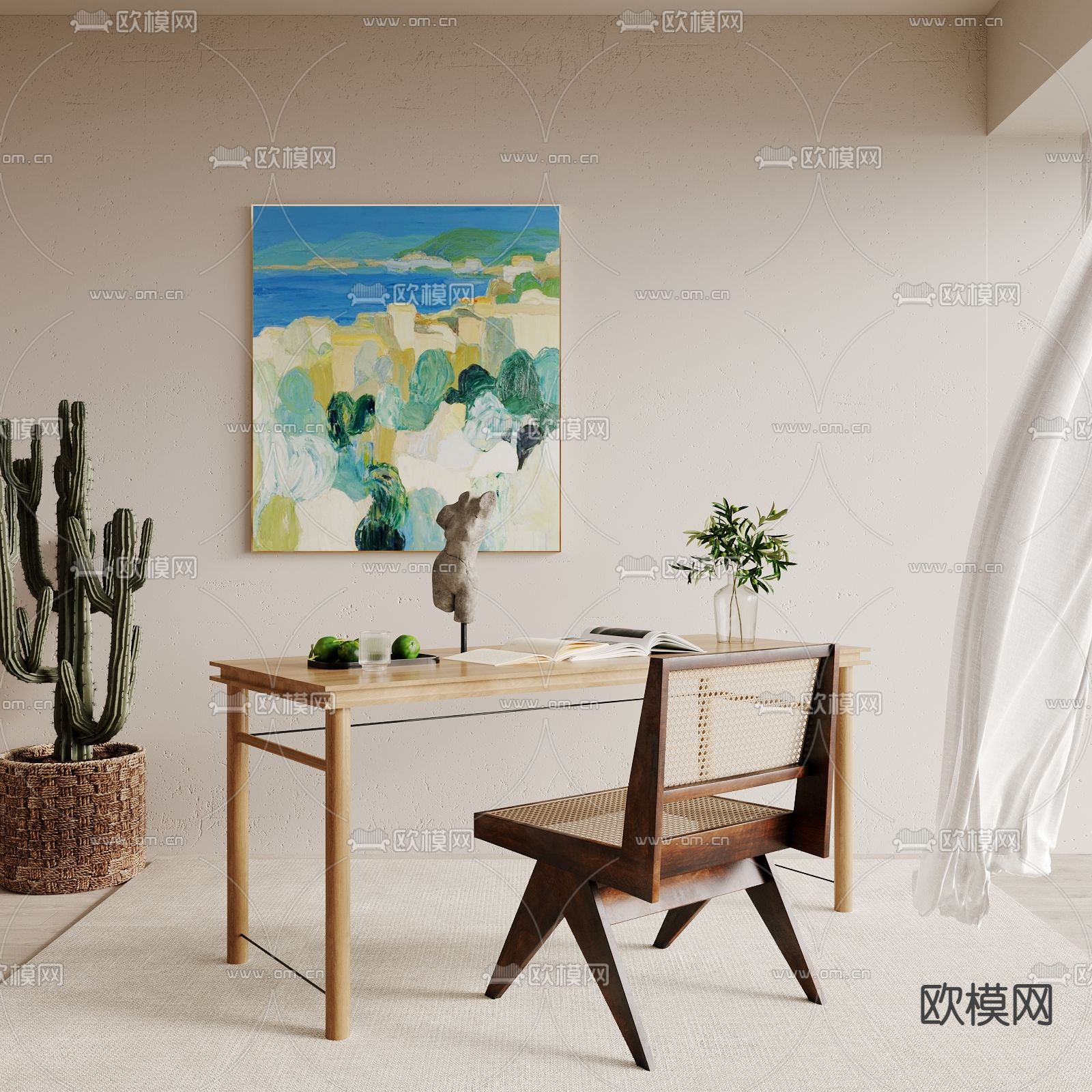 侘寂风书桌su模型下载（渲染图1）