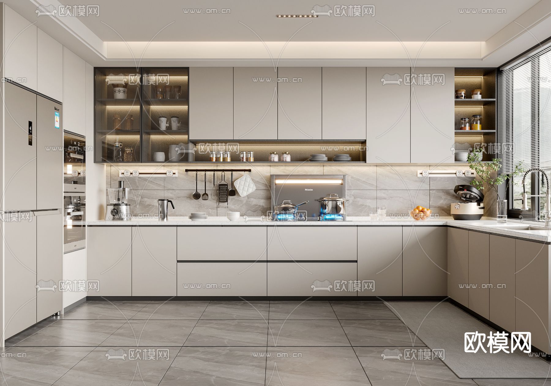 现代厨房su模型下载（渲染图1）