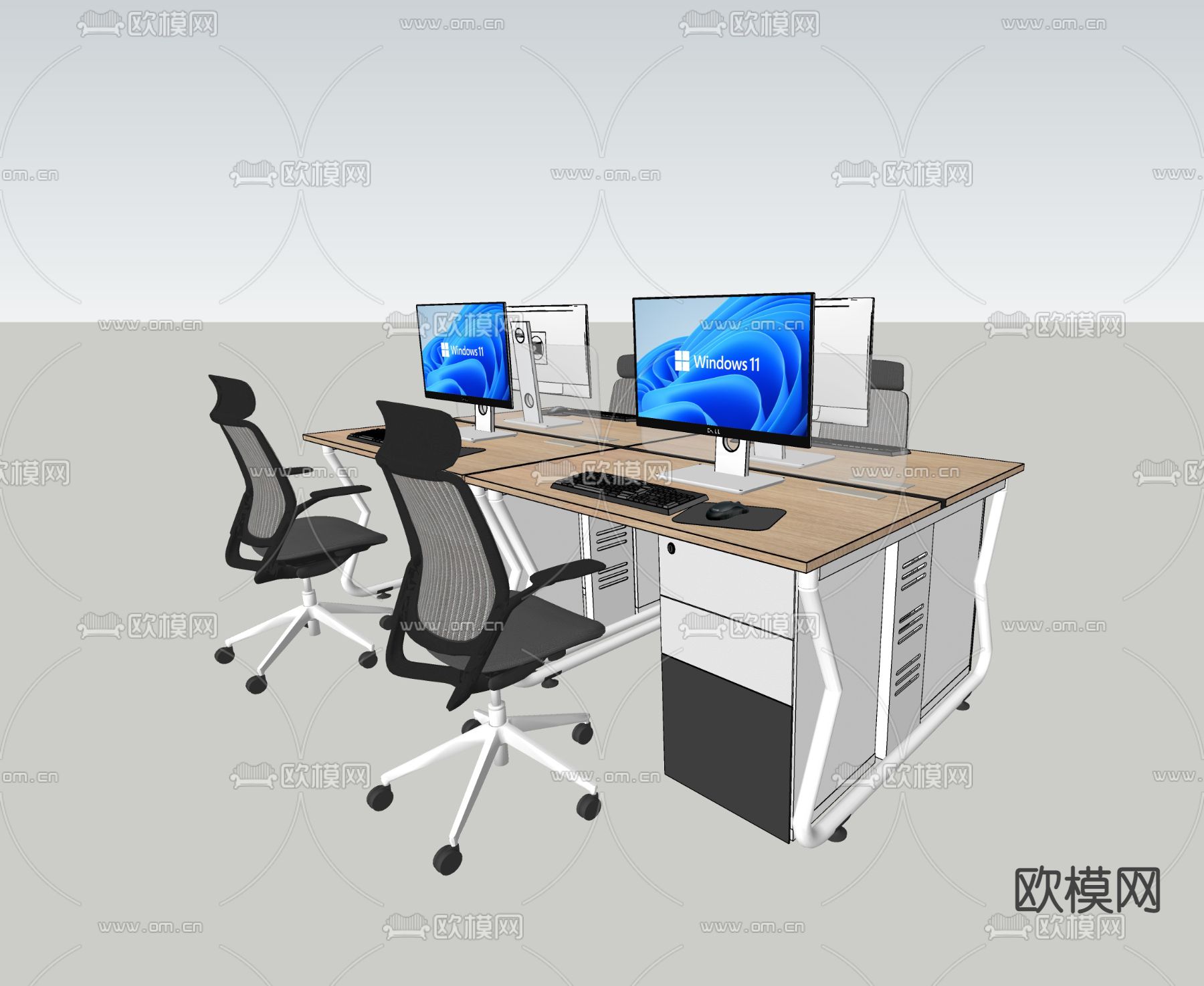 办公桌椅卡位su模型下载（渲染图2）