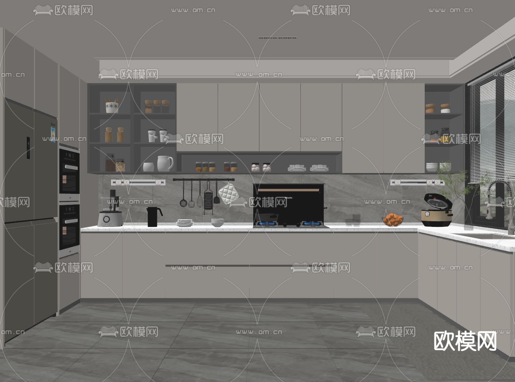 现代厨房su模型下载（渲染图2）