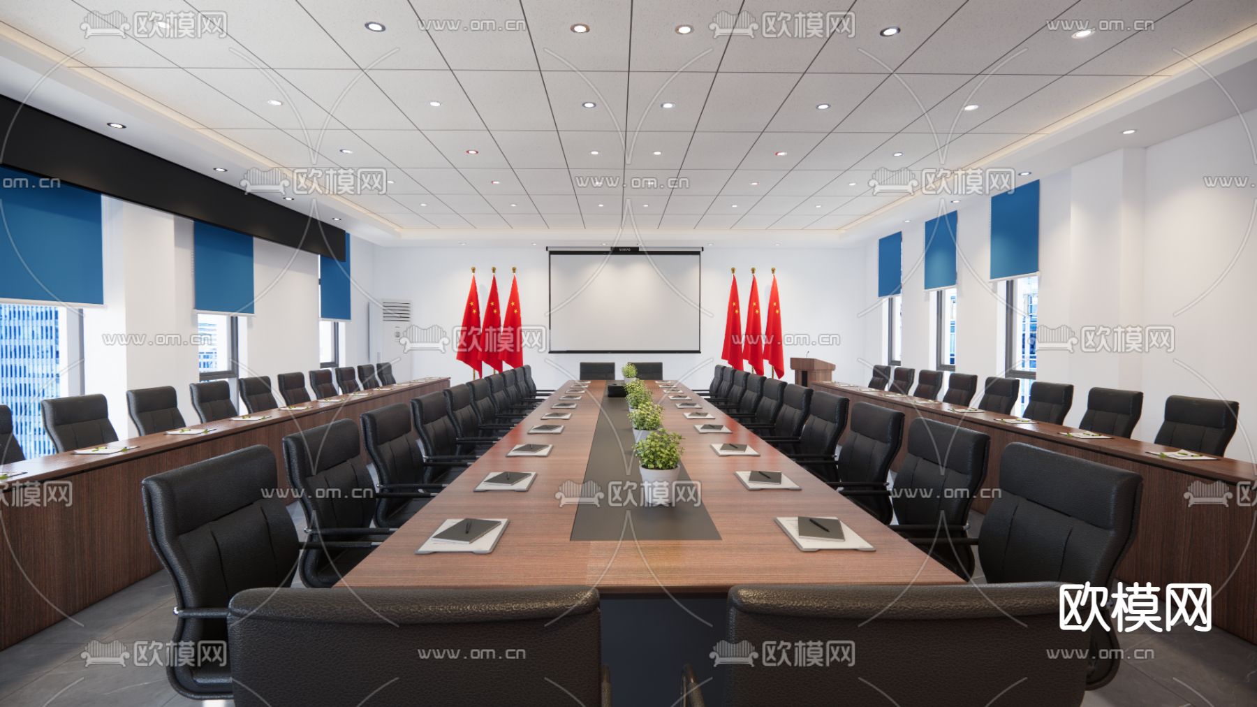 现代会议室su模型下载（渲染图2）