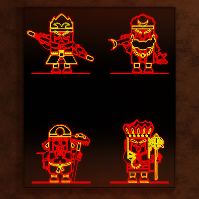  霓虹灯 国潮灯 装饰灯su模型 