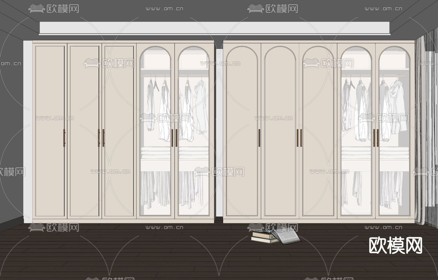 奶油风衣柜su模型下载（渲染图2）