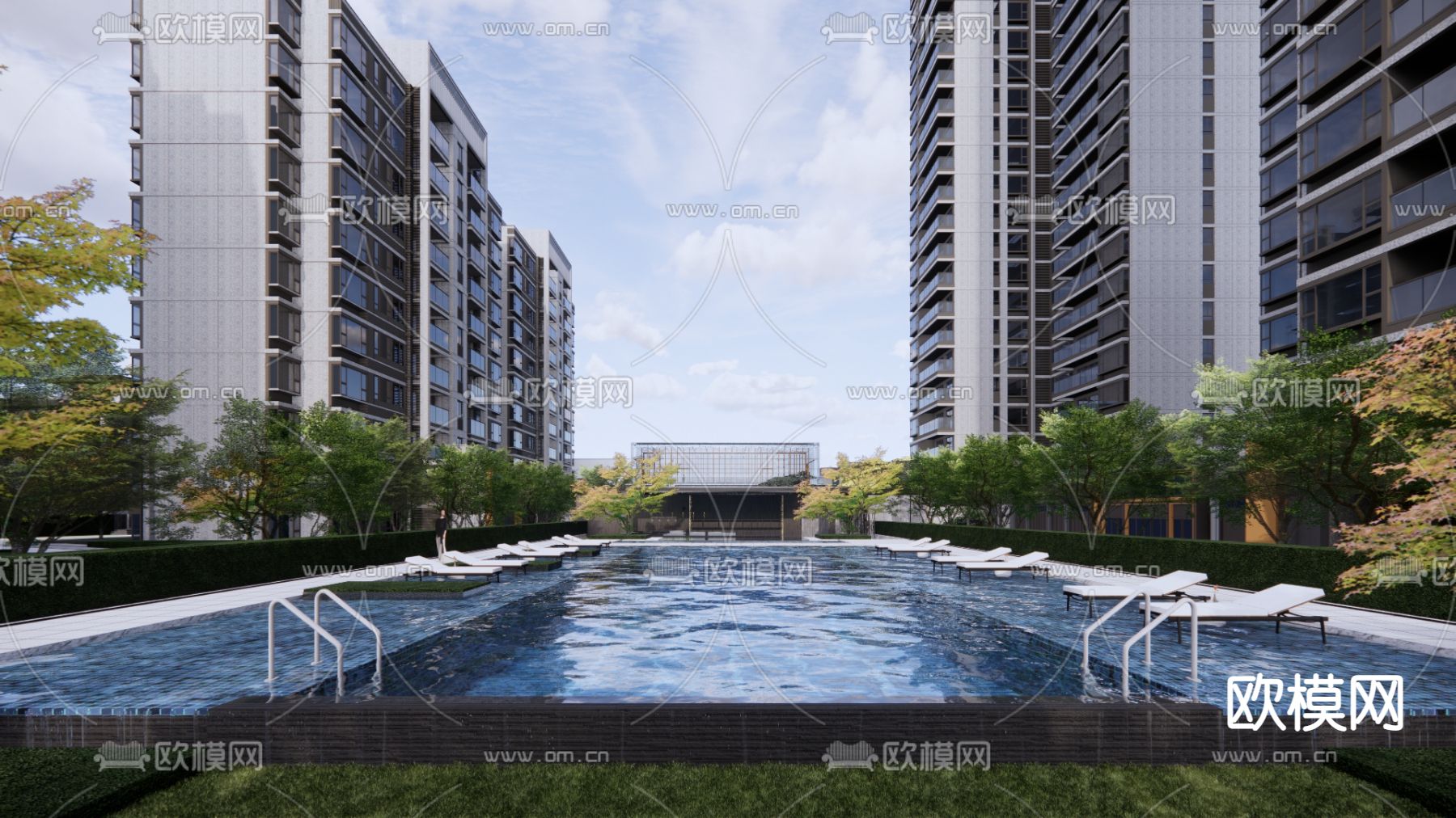现代小区景观su模型下载（渲染图4）