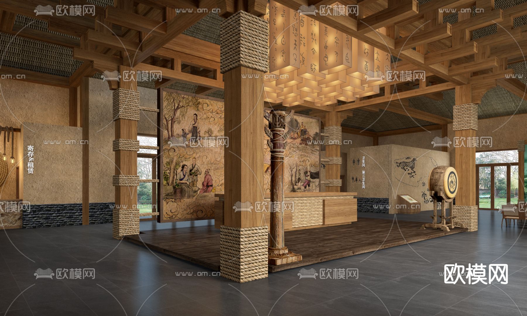 中式游客中心 办事大厅su模型下载（渲染图2）