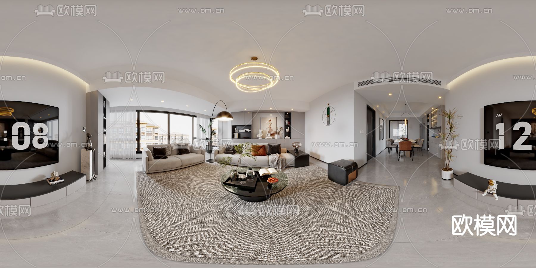 现代客厅 餐厅vr全景3d模型