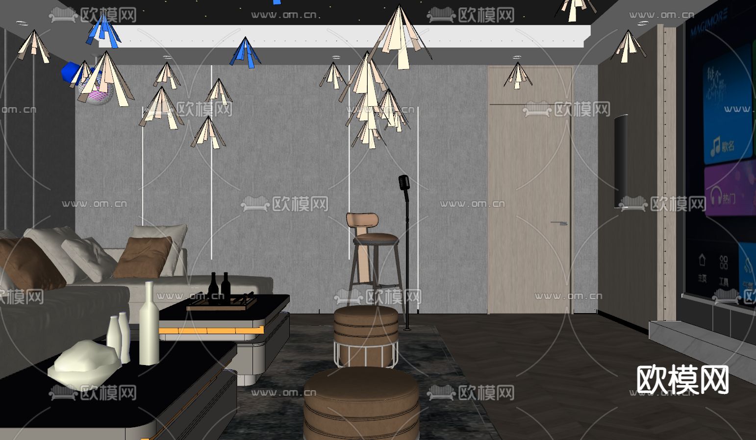 KTV包间 酒吧 夜总会su模型下载（渲染图2）