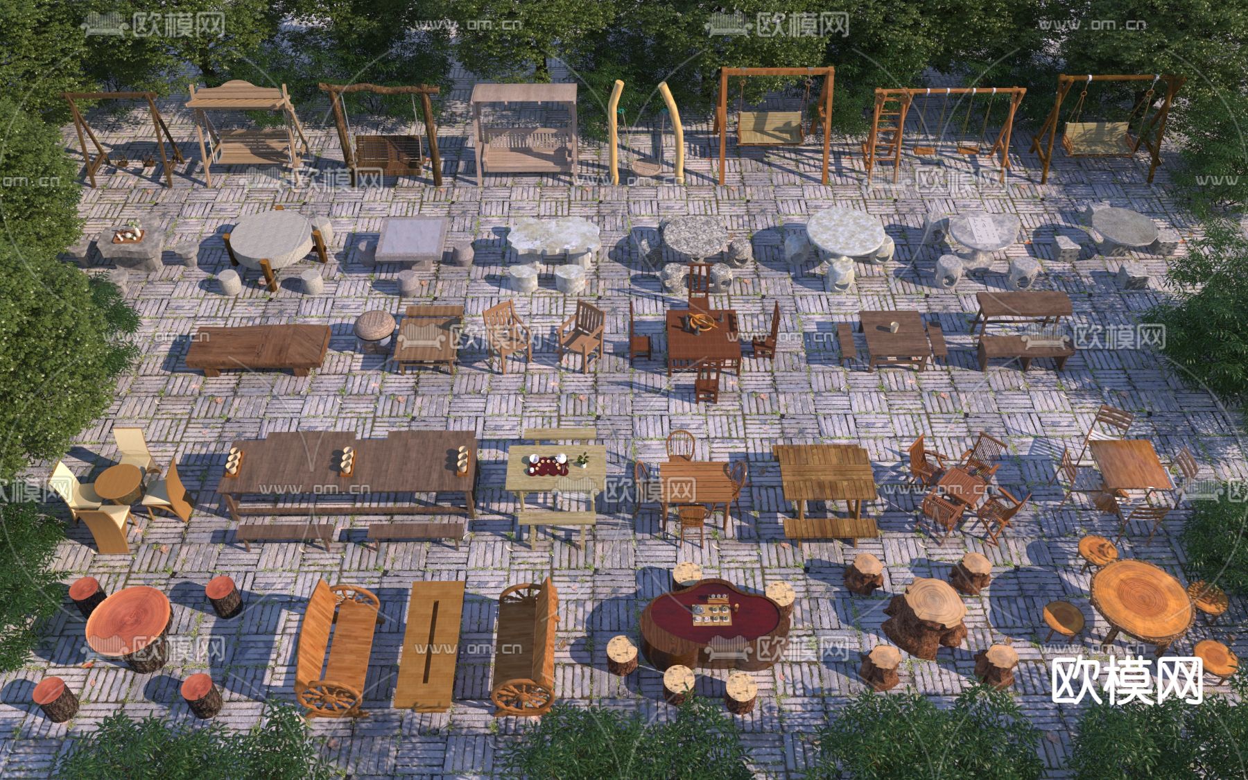 户外桌凳 石桌凳 秋千3d模型下载