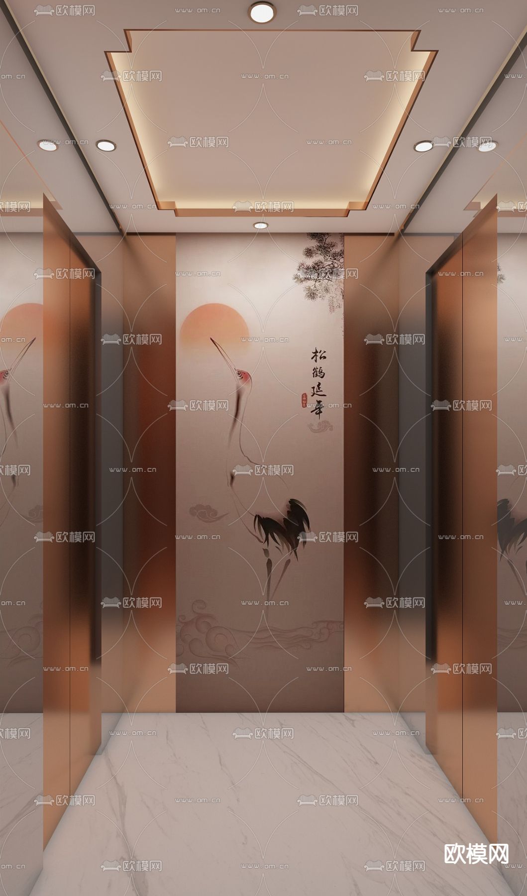 新中式电梯轿厢免费3d模型下载