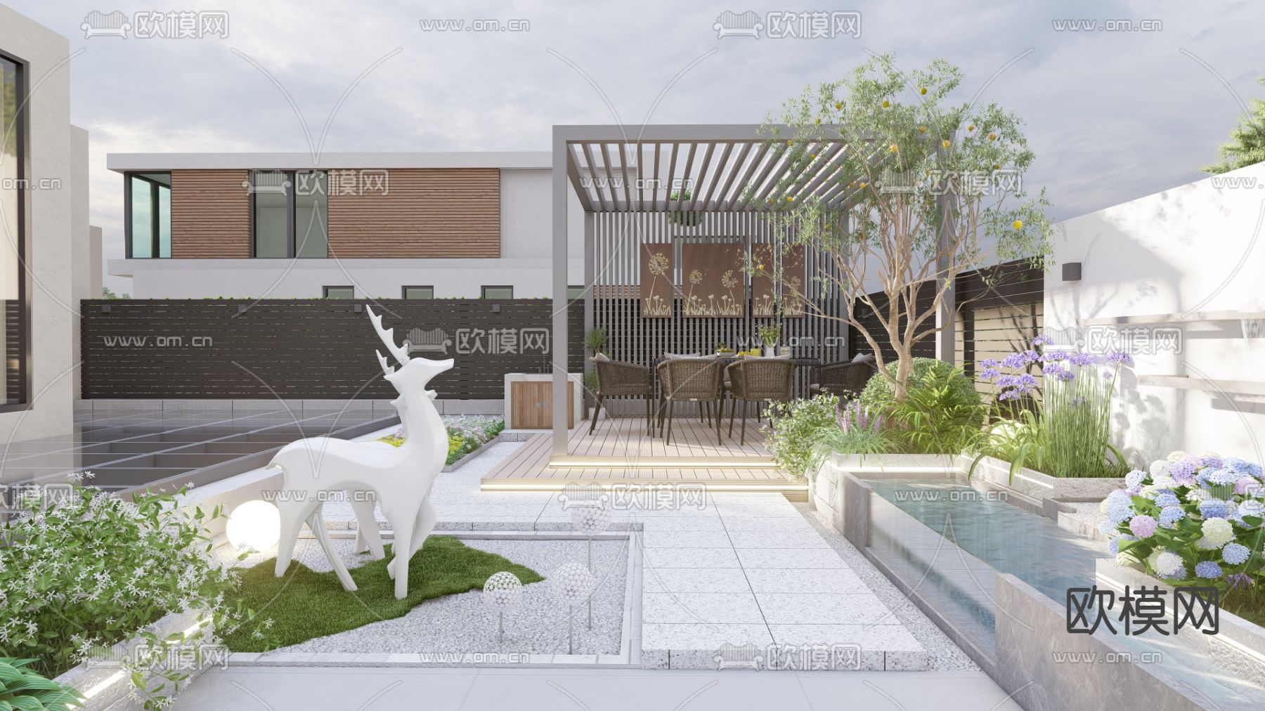 现代花园su模型下载（渲染图1）