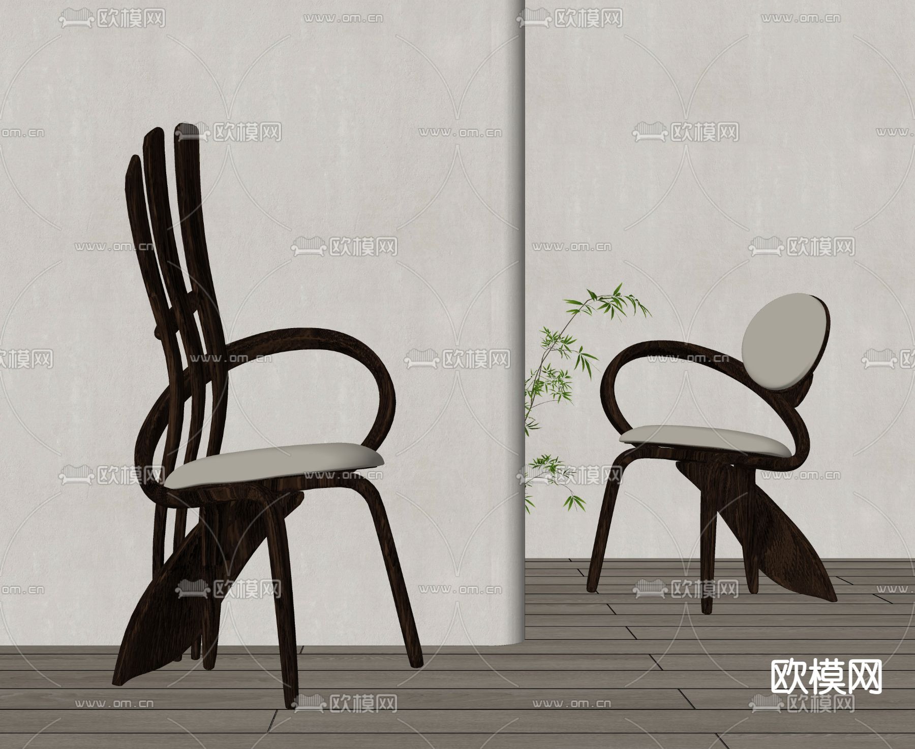 侘寂风椅子 休闲椅子su模型下载（渲染图2）