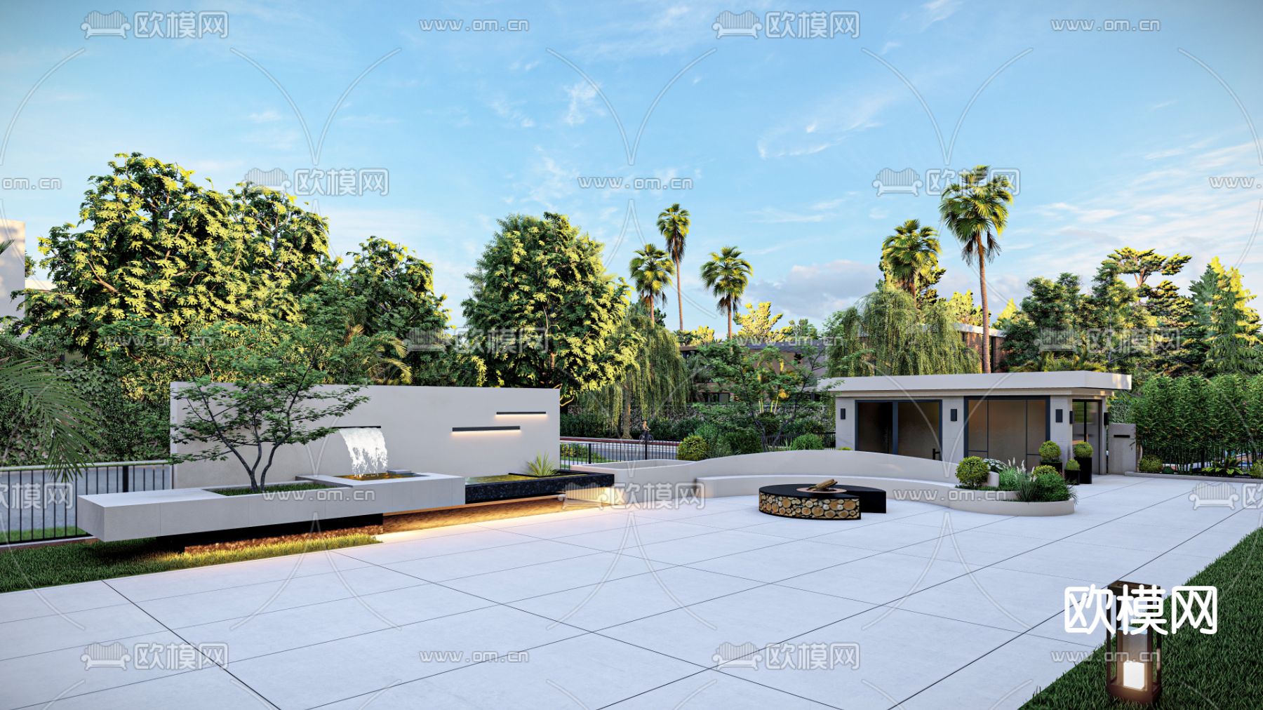 别墅庭院 阳台花园su模型下载（渲染图1）