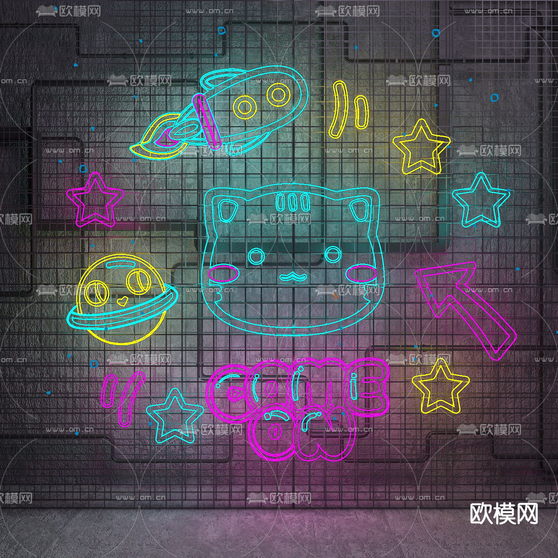 霓虹灯 国潮灯 装饰灯su模型下载（渲染图1）