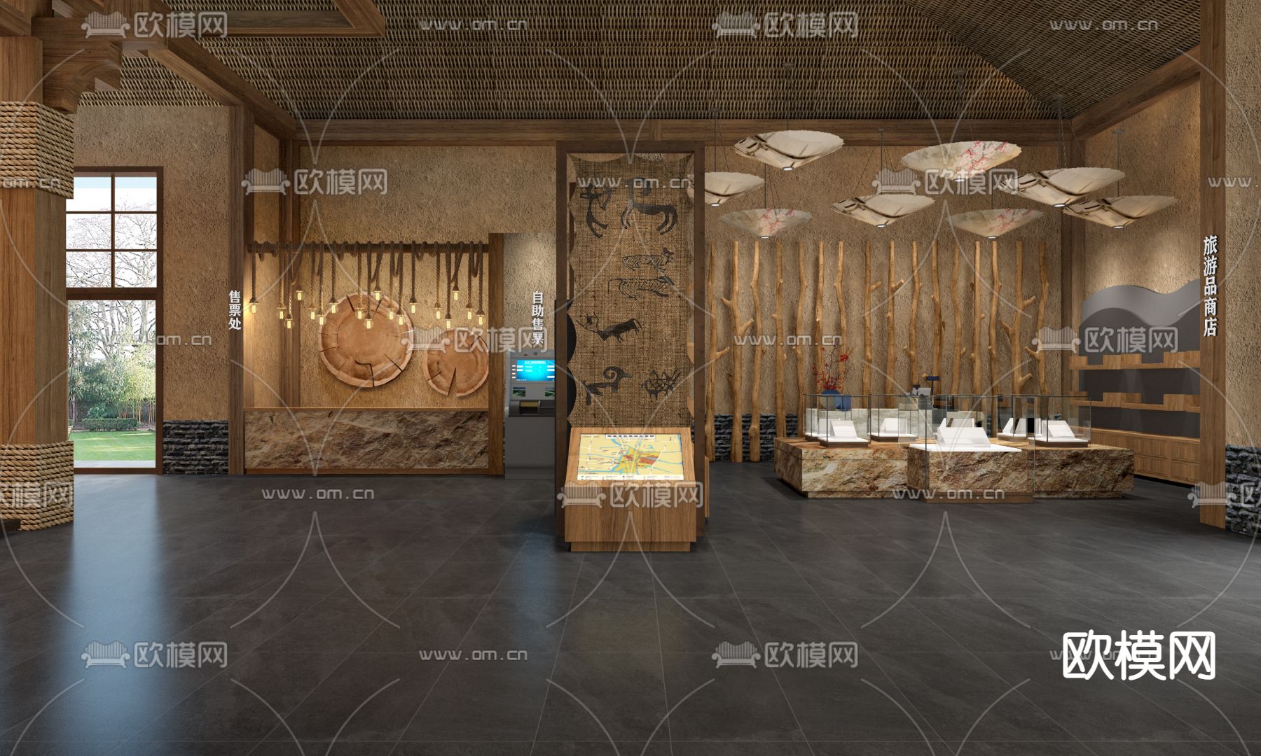 中式游客中心 办事大厅su模型下载（渲染图5）