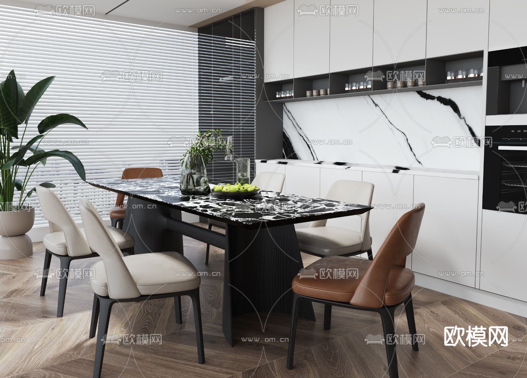 Poliform餐桌椅su模型下载（渲染图1）