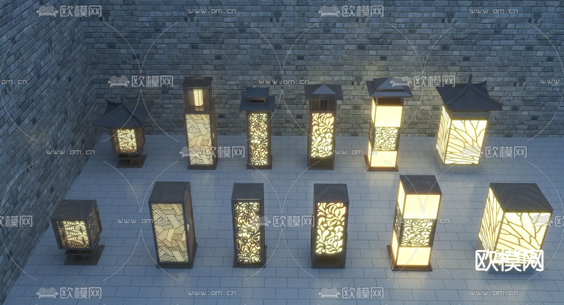 中式草坪灯 庭院灯 户外灯3d模型下载