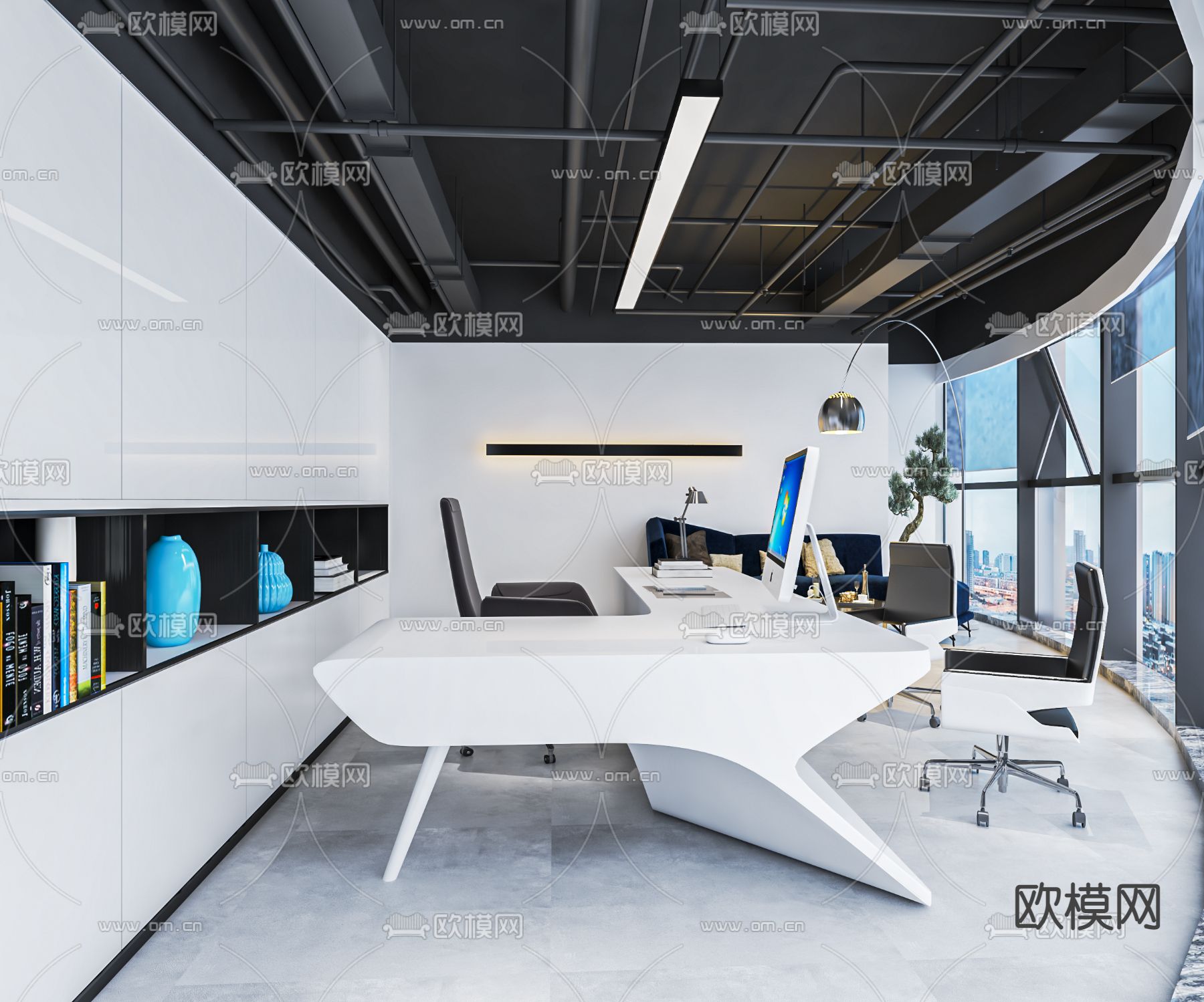 现代经理室 董事长室su模型下载