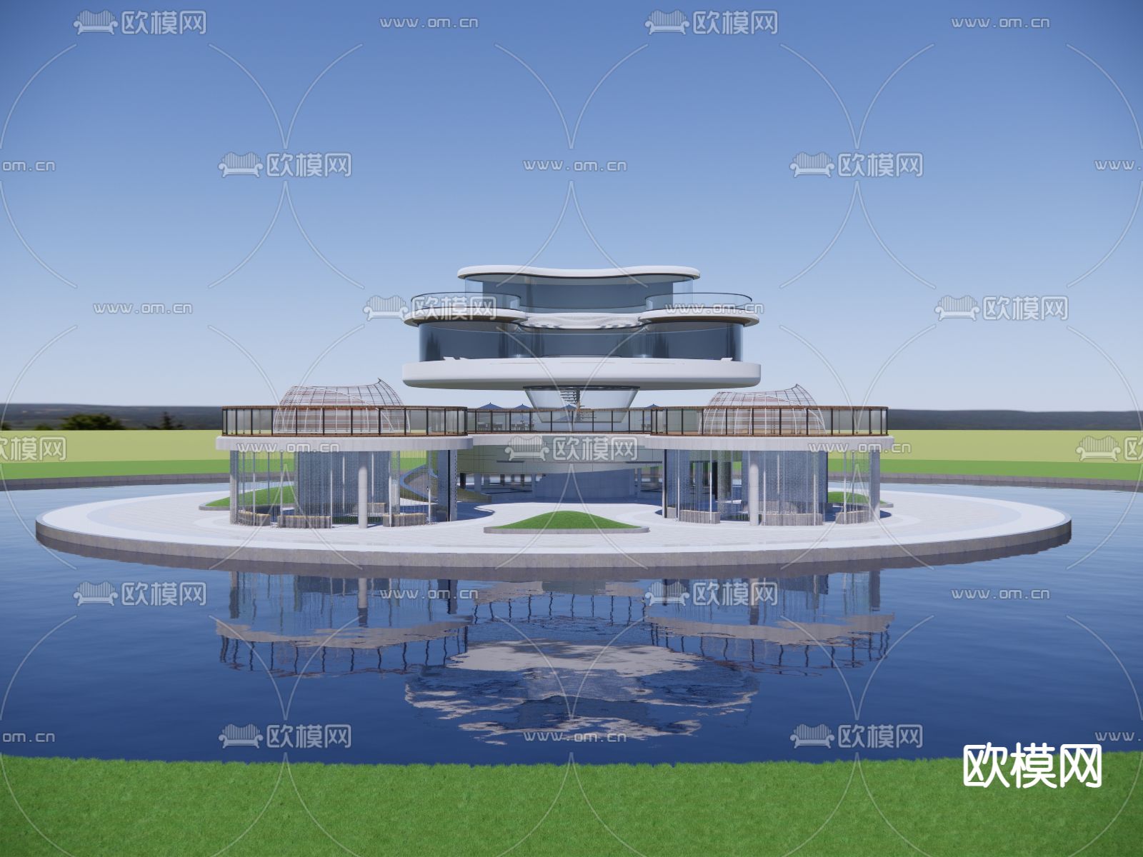 滨水景观台 外观su模型下载（渲染图2）