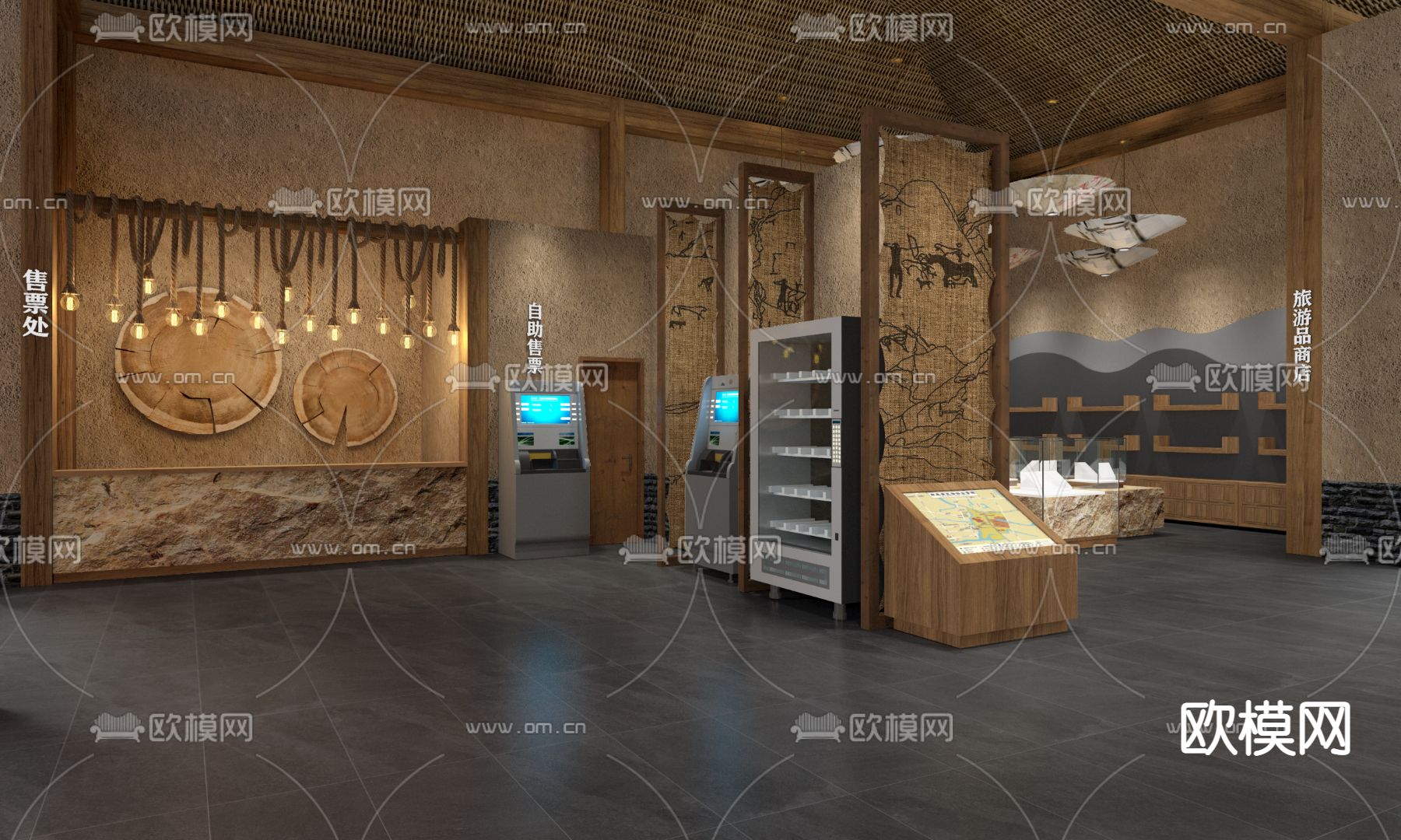 中式游客中心 办事大厅su模型下载（渲染图4）