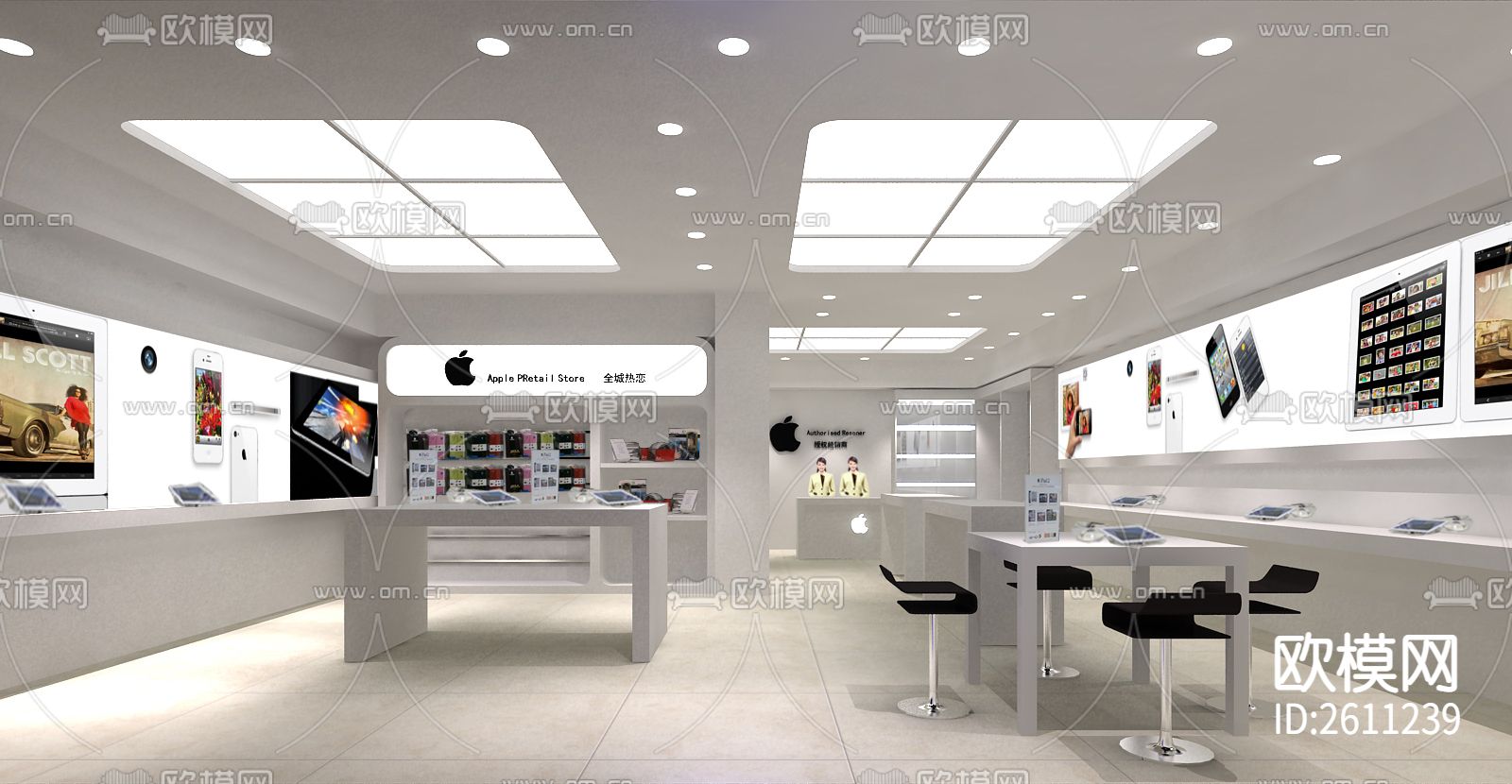 苹果手机专卖店CAD施工图下载（渲染图2）