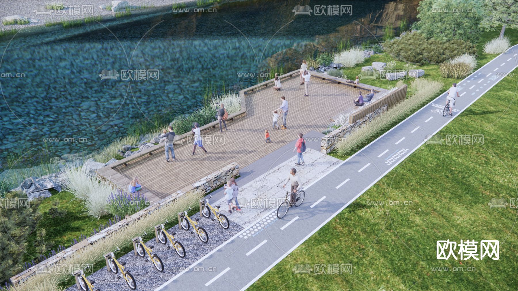 现代滨河公园景观su模型下载（渲染图3）