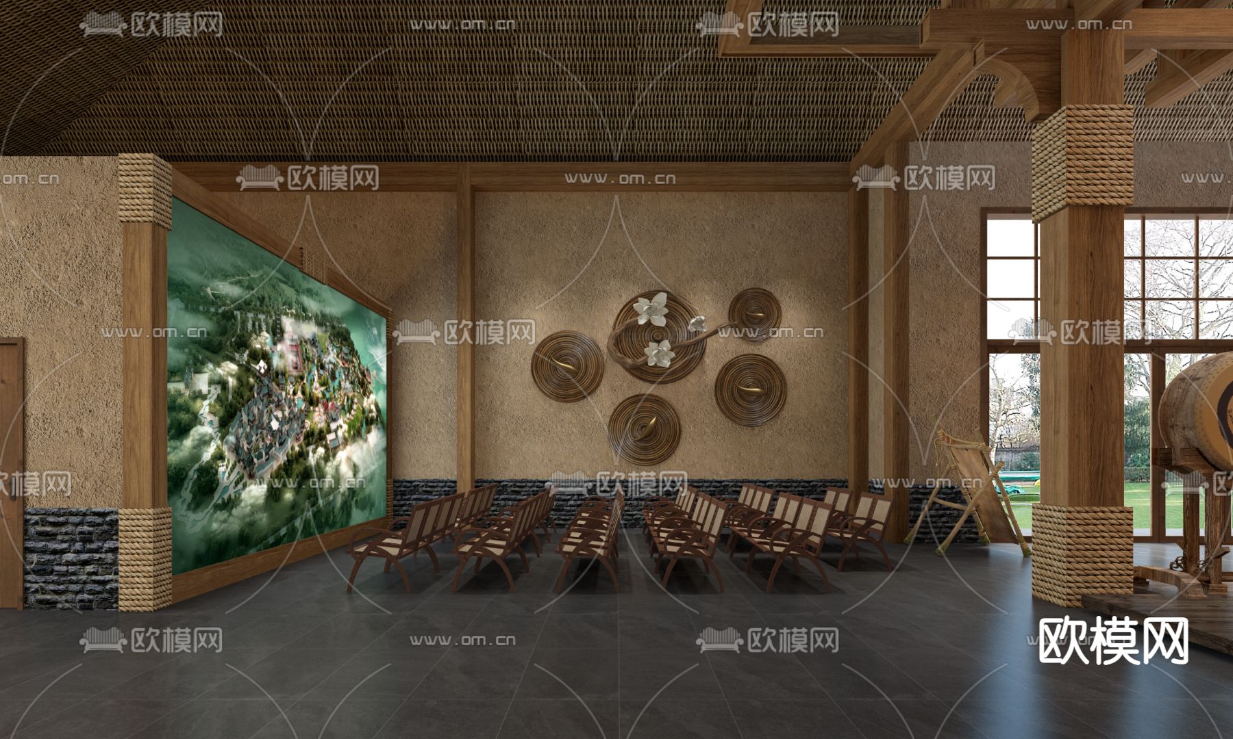 中式游客中心 办事大厅su模型下载（渲染图8）