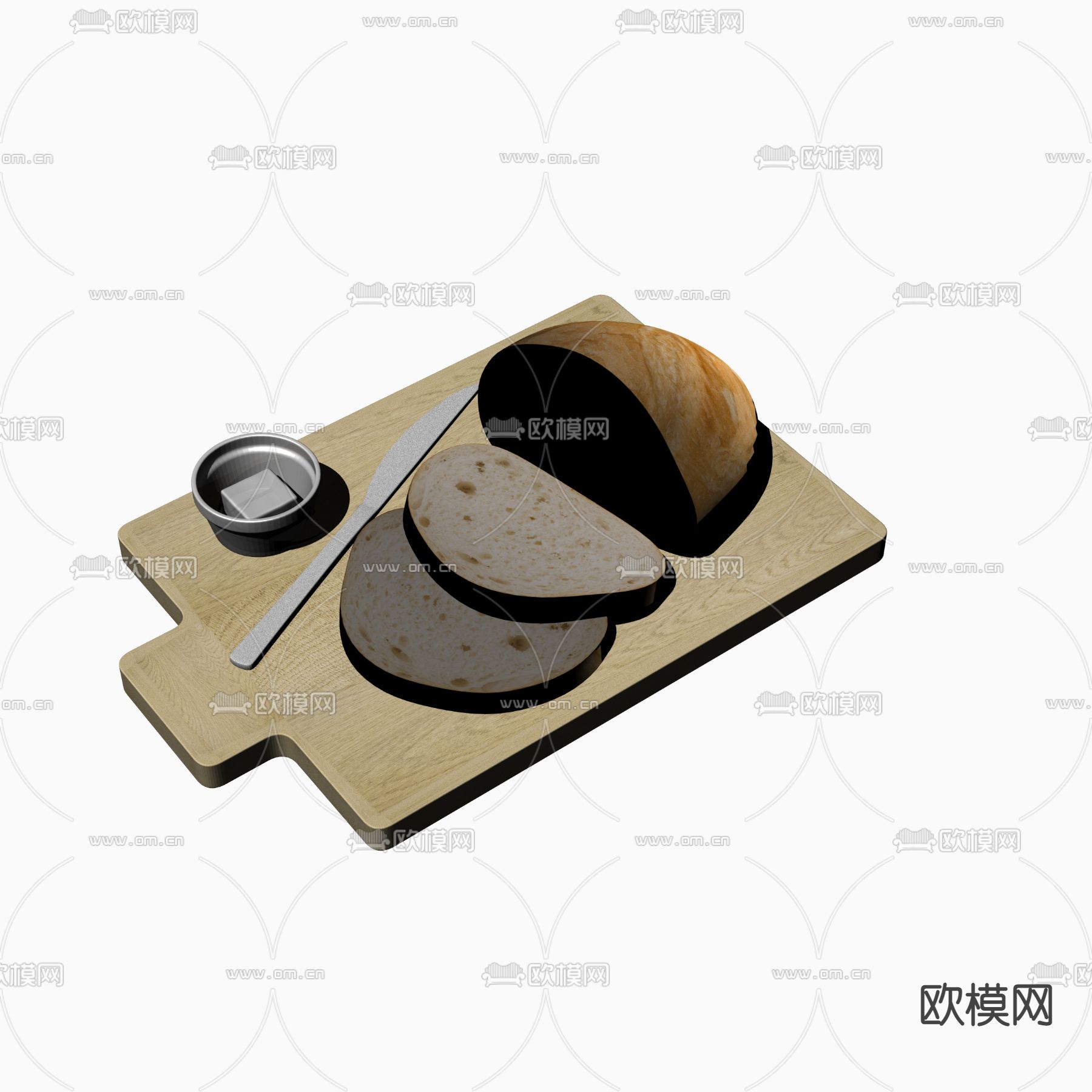 面包 餐刀 砧板su模型下载（渲染图2）
