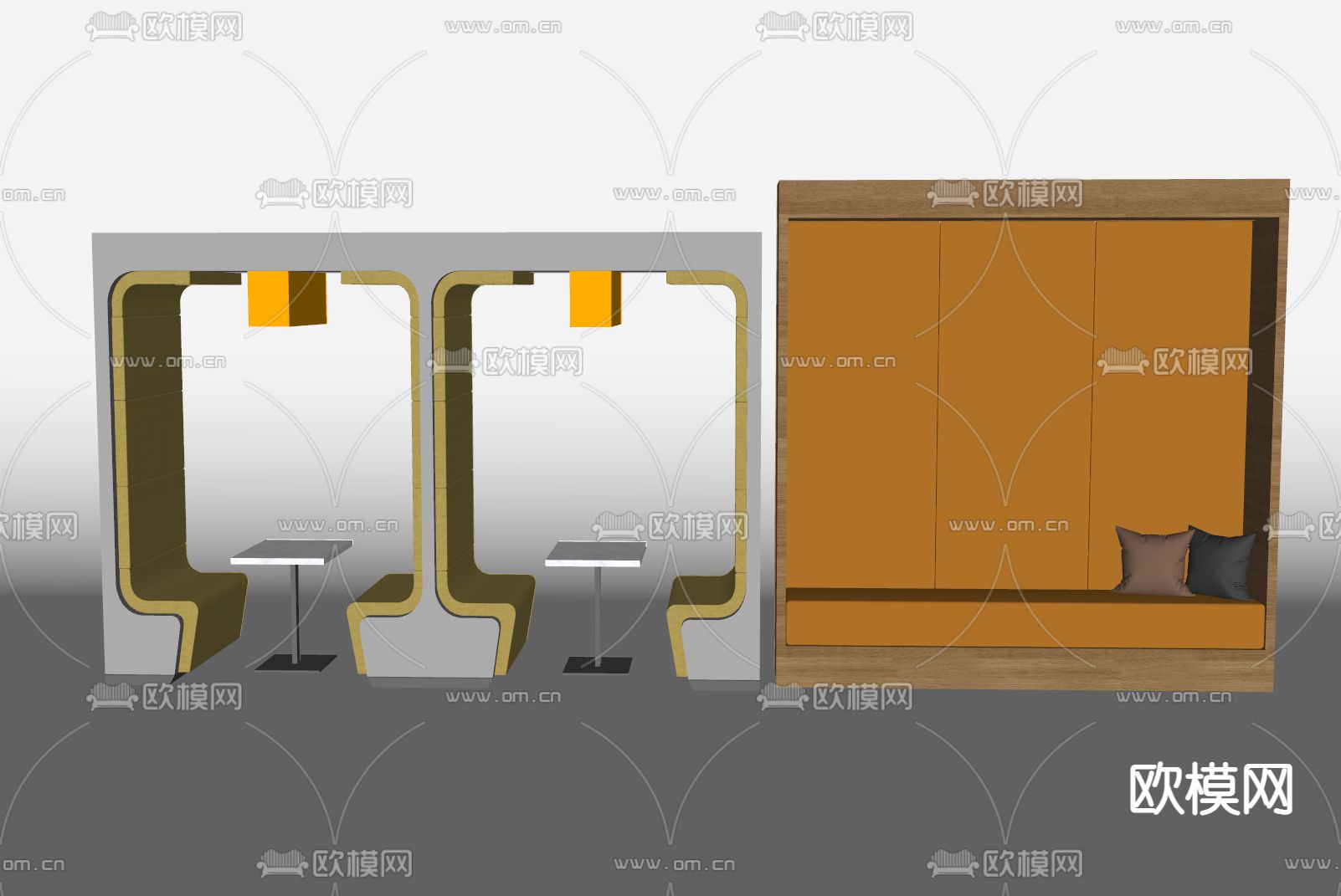 卡座沙发 办公沙发su模型下载（渲染图2）