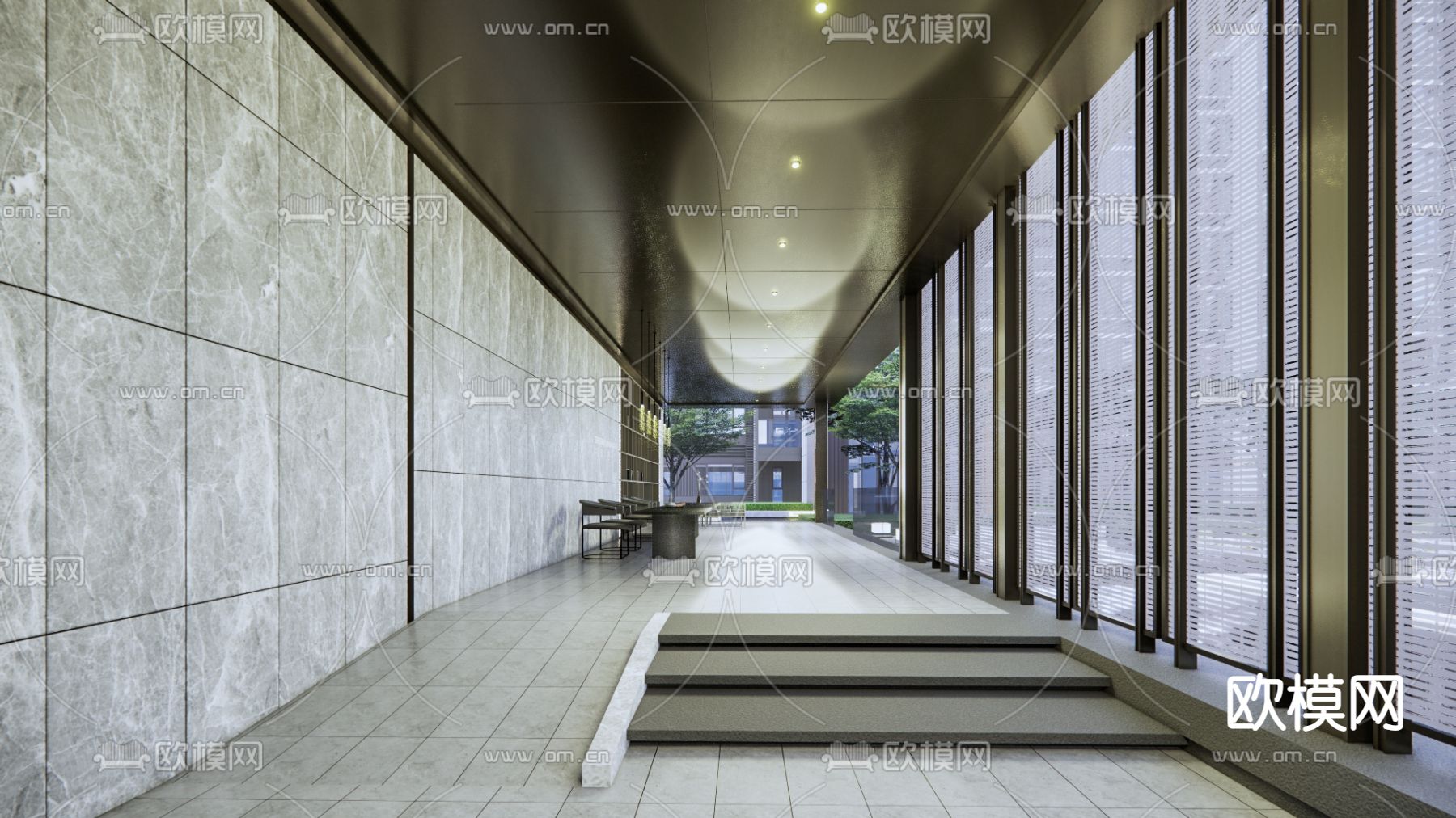 现代小区景观su模型下载（渲染图3）