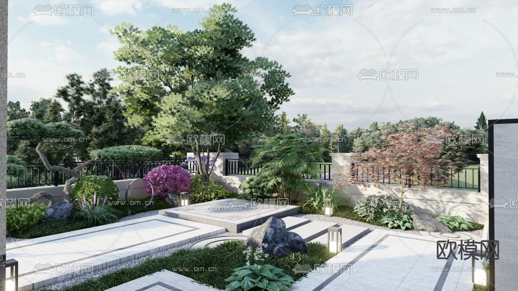 新中式庭院花园su模型下载（渲染图2）