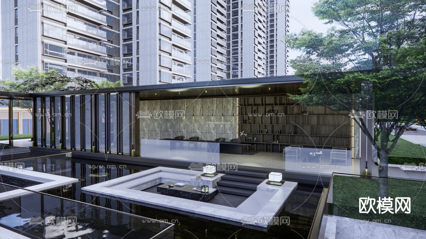 现代小区景观su模型下载（渲染图1）