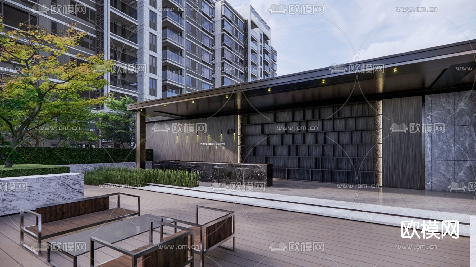 现代小区景观su模型下载（渲染图2）
